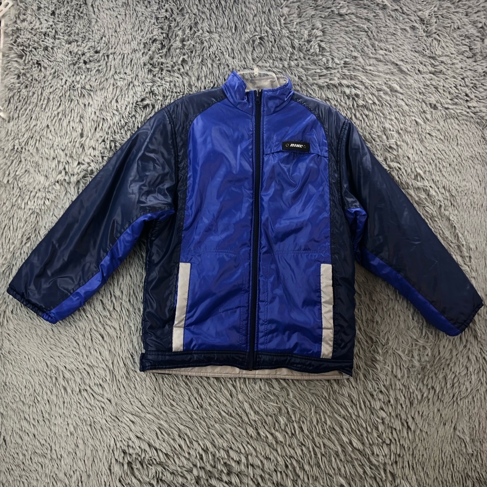 Nike Coat Jacket Boys Size Large 14-16 Reversible Blue Gray Pockets